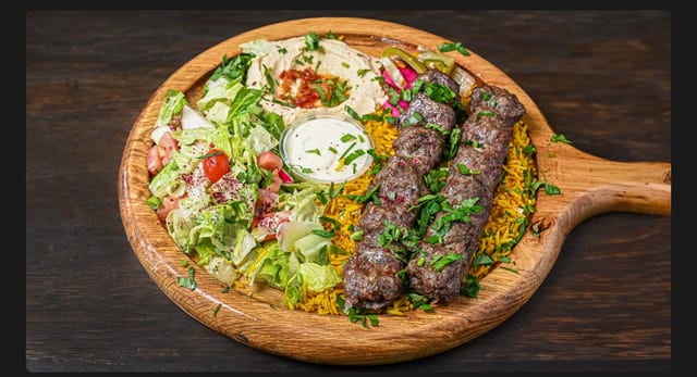 Beef & Lamb Shish Kafta Kabob Platter.